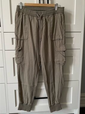 Women's Taupe Cargo Jogger Pants - Comfortable Drawstring Waist